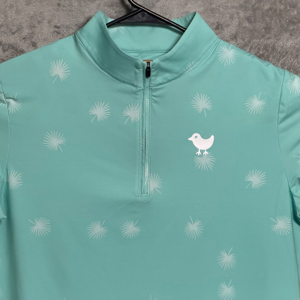 Bad Birdie Pullover Mens Small Teal Blue 1/4 Zip Palm Print Golf Stretch Preppy
